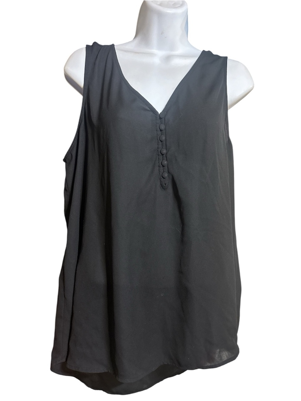 Apt. 9 Black Sleeveless Blouse Tank Top V-Neck Button Front Pleated Women's XL